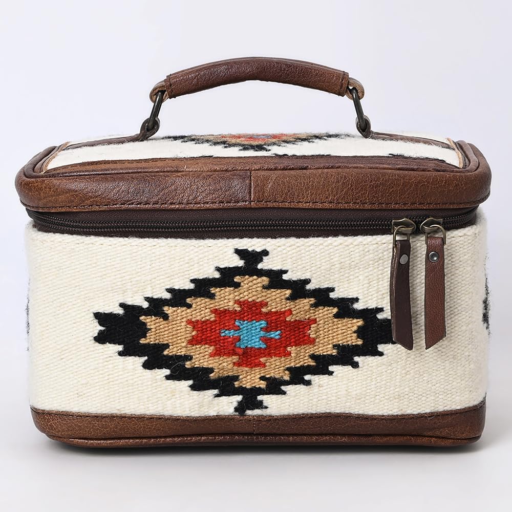 American Darling Western Jewelry Case – Hand-Woven Saddle Blanket with Genuine Leather Trim – Travel Organizer Box for Accessories