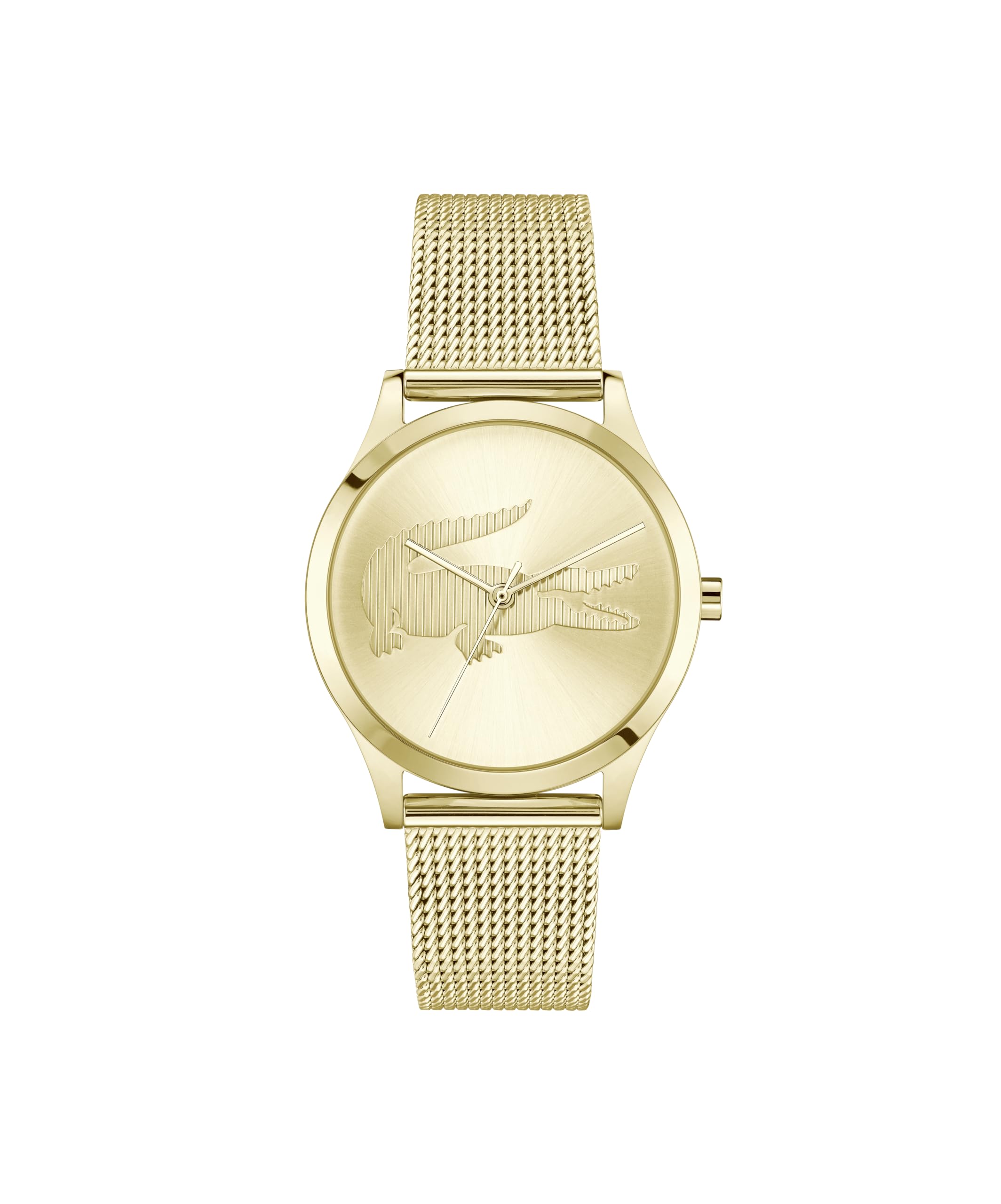 Lacoste Uhr mit DREI-Zeiger-Quarzwerk für Damen Kollektion CROCODELLE mit Goldfarbenem Edelstahl-Mesh-Gliederarmband - Erhältlich mit Gold-, Grün-, Rosa- oder Blauem Zifferblatt