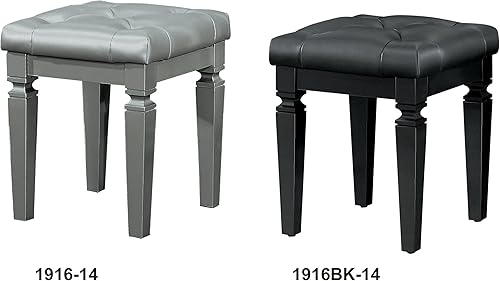 Miniatura 4 de Homelegance Allura Cushion - Taburete de tocador con patas torneadas de vinilo bifundido, color negro