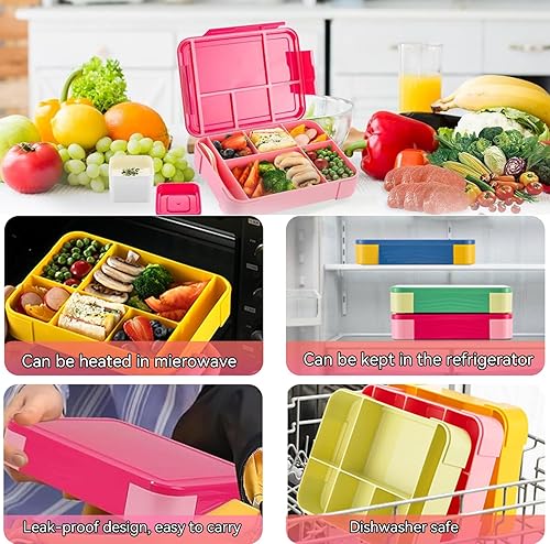 Miniatura 4 de Lonchera Bento para niños, elegante lonchera para adolescentes, lonchera para adultos con 5 compartimentos, reutilizable, apta para microondas y