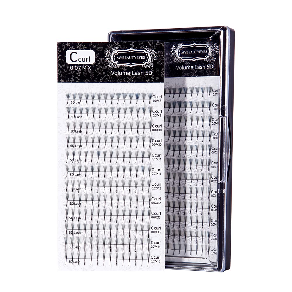 Eyelash Extension 5D Volume Tray Lash / Pre Made 5D Fan / Russian Volume / J B C D Curl / Thickness 0.07~0.10 mm / Length 8~15 or MIX (C 0.07mm, 13mm)