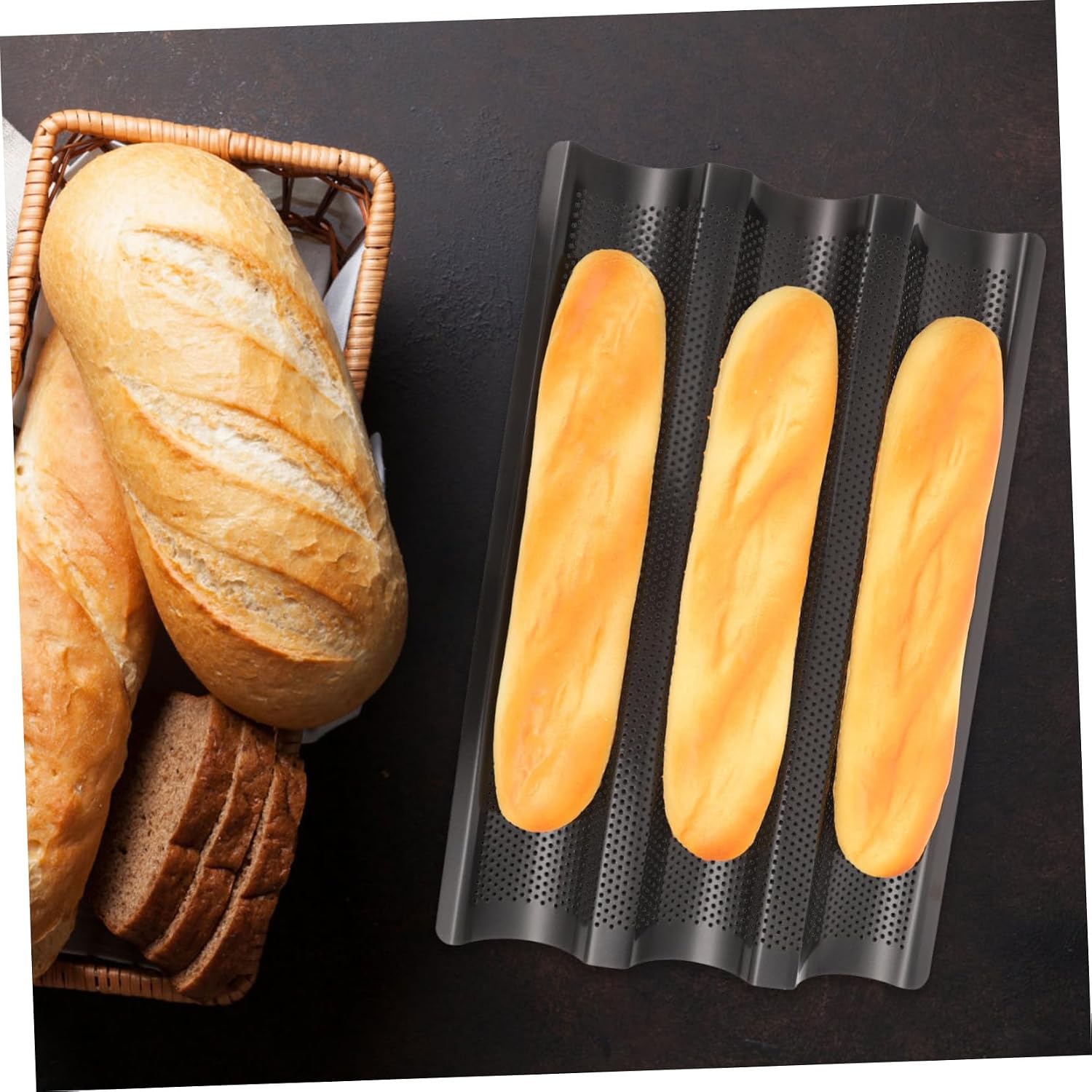 1pc Three-slot Baking Pan Non-stick Mold for Homemade French Bread Kitchen Baking Tool for Artisan