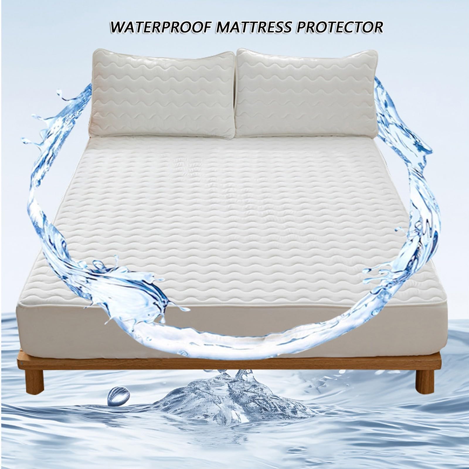 Wasserdichter Matratzenschoner,Atmungsaktiver Gesteppter Matratzenschoner mit 2 Kissenbezügen,Spannbettlaken-Matratzenbezüge für Vier Jahreszeiten,Maschinenwaschbar(LightGray,200x220cm)