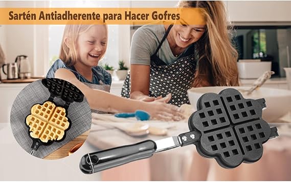 Waffle Maker Pan machine, Waffle Iron Heart Shape Household Kitchen Gas Non-Stick Waffle Baking Pan Mould, Anti-Scalding And Comfortable Grip Mold Press Plate Baking Tool