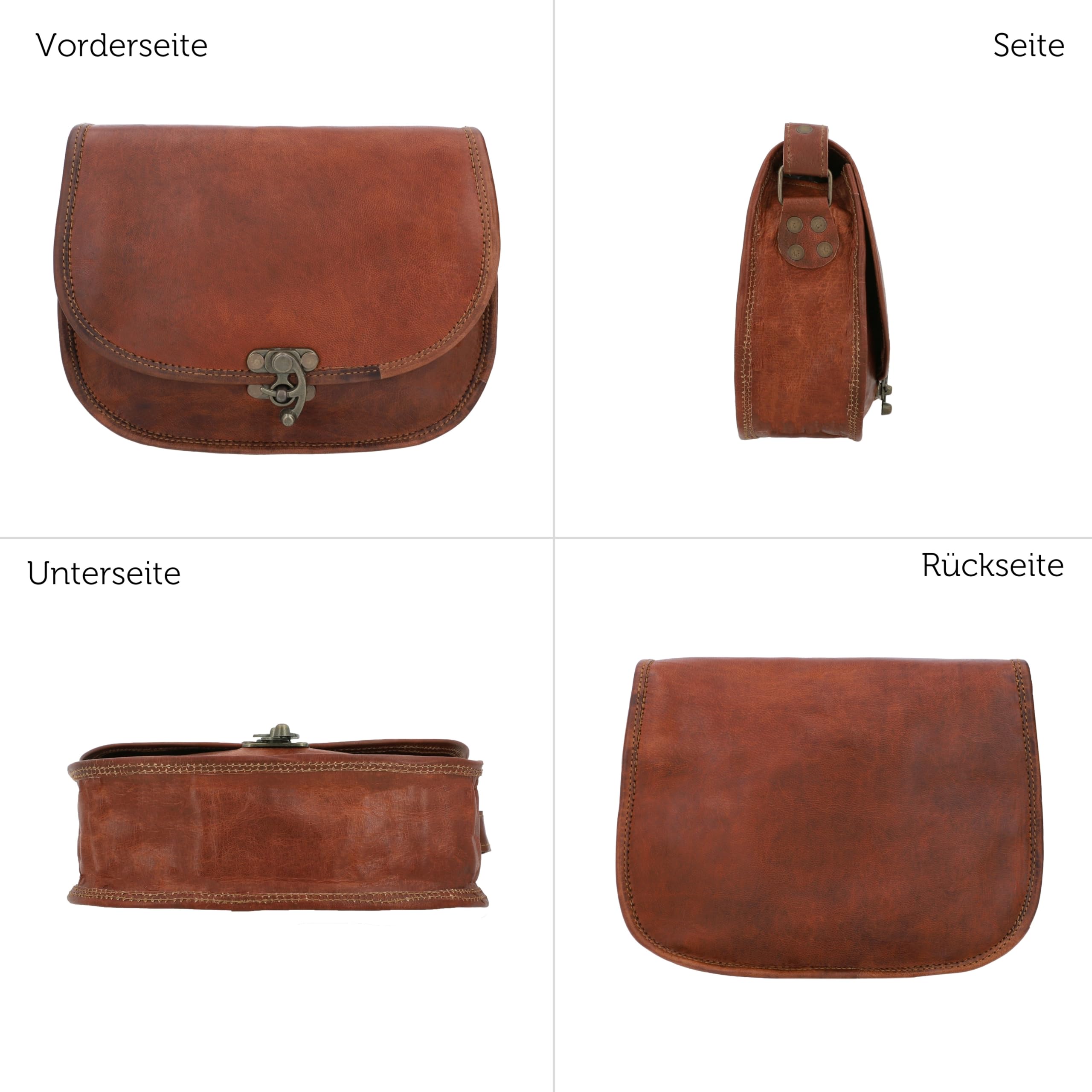 Gusti Leder Umhängetasche Edda - Handtasche Braun aus Ziegenleder Boho Vintage