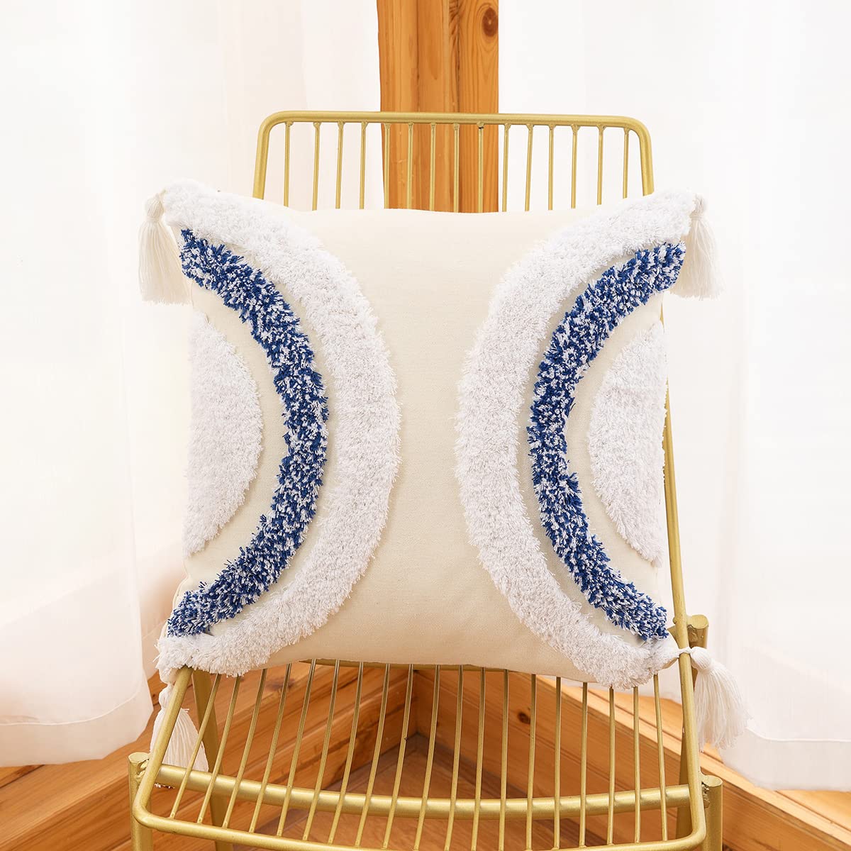 2 Pack Boho Tufted Throw Pillow Covers Geometric Square Pillow Cases for Couch Sofa Bed Living Room, 18x18 Inch