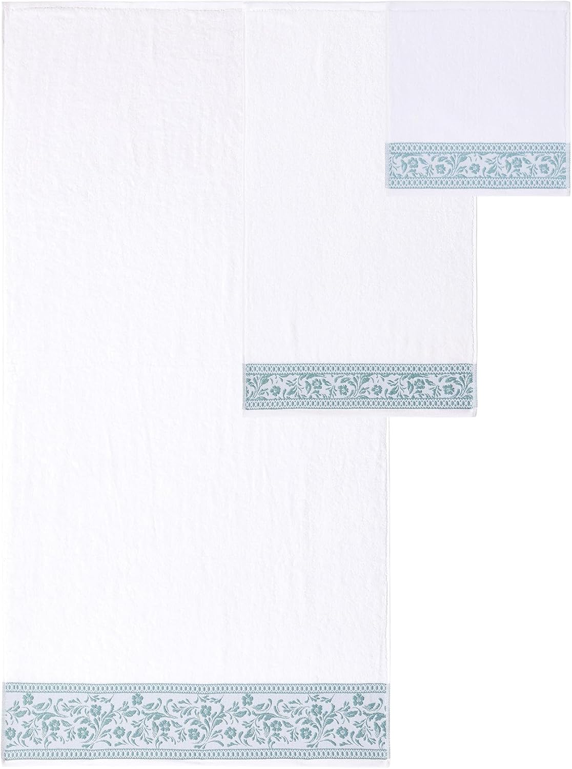 Modern Threads Allie 6-Piece 100% Cotton Towel Set – Jacquard Floral Border – Includes 2 Bath Towels, 2 Hand Towels, 2 Washcloths – Absorbent, Quick Dry, Soft & Durable – Seafoam