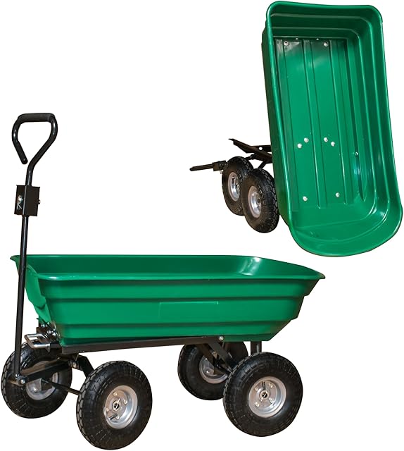 KCT 75 Litre Garden Trolley Tipper Cart with Soft Grip Handle