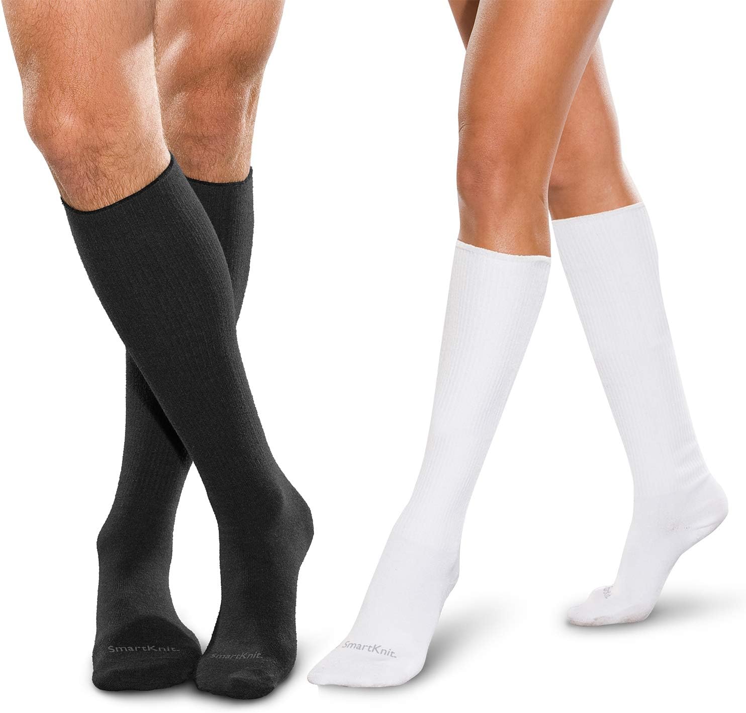 Seamless Diabetic Over-The-Calf Socks- 3 Pack (6 Count), Small, Black White & White