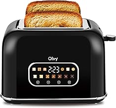 Olvy Toaster 2 Slices with LCD Display and Timer – Extra Wide Slots for Thick Bread – 7 Levels of Browning, Defrost and Reheat – 900W – Black