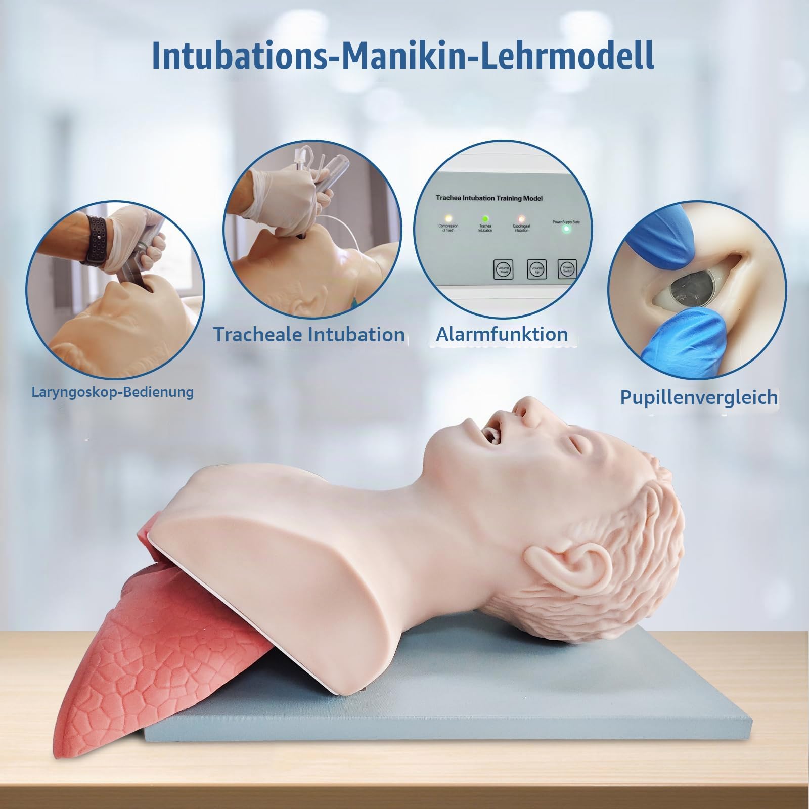 Intubationspuppe Intubation des Atemwegsmanagement Trainers, Erwachsenen Intubation Puppe Training Simulator Airway Management Trainer Lehrmodell, für die Ausbildung im wissenschaftlichen Labor