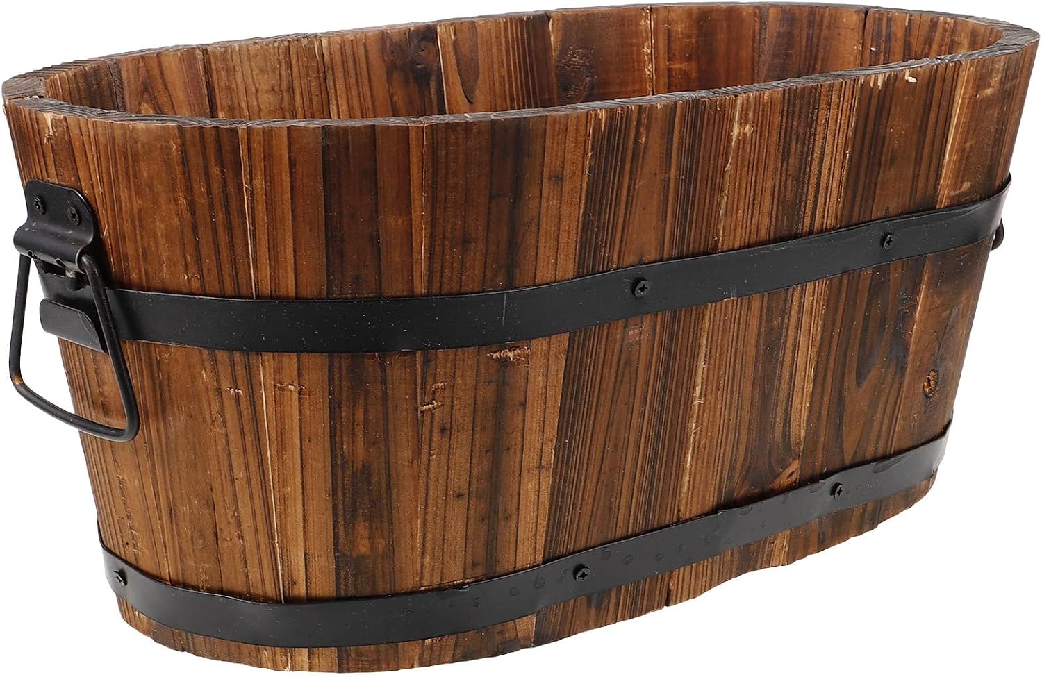 Wooden Planter Box for Vegetable Growing and Flower Plants, Small Rectangular Outdoor Garden Pot with Anti-Corrosion Treated Wood, Carbonized Surface Vegetable Planting Container