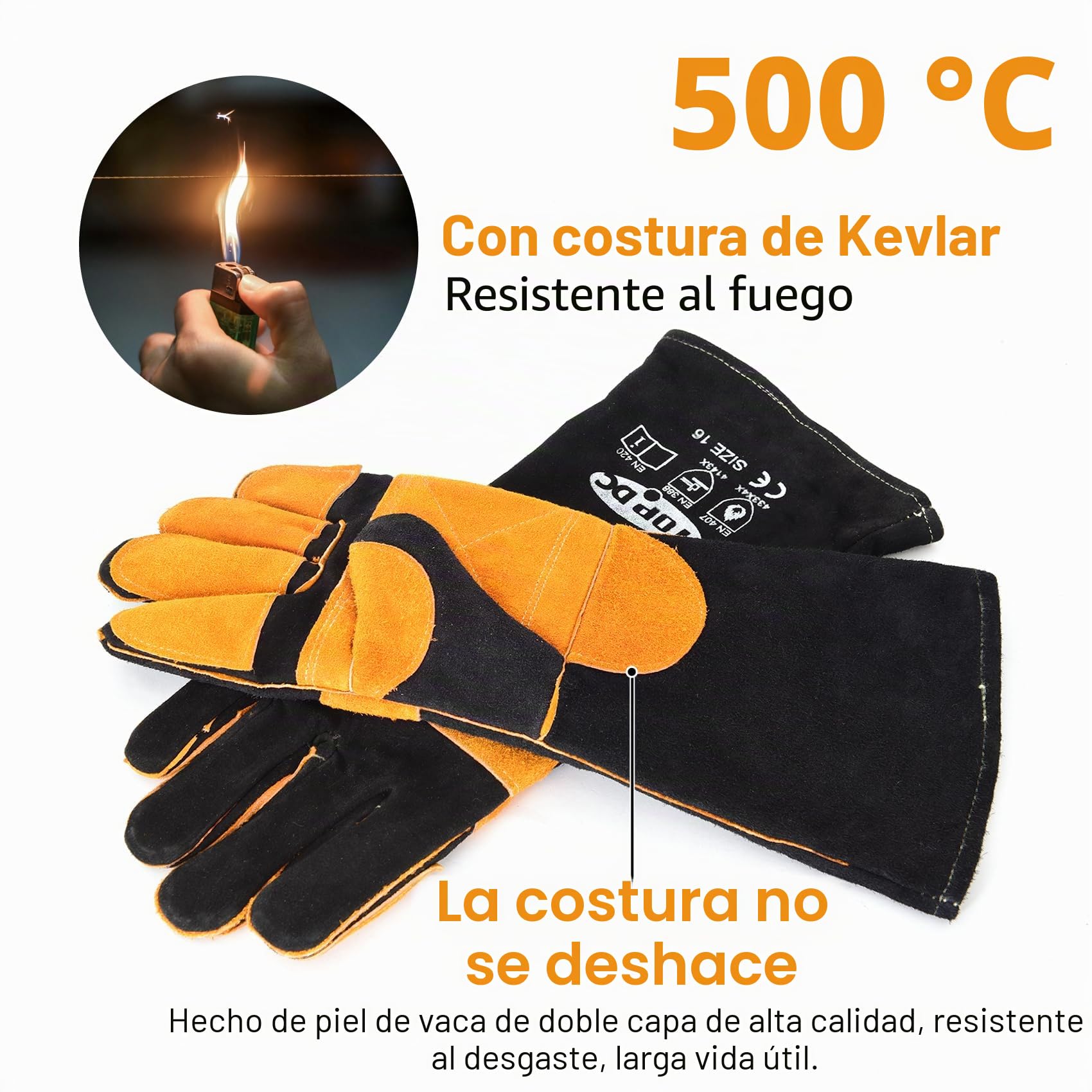 TOPDC 16 pulgadas, 1600 ° F, guantes de soldadura de cuero Forge/Mig/Stick