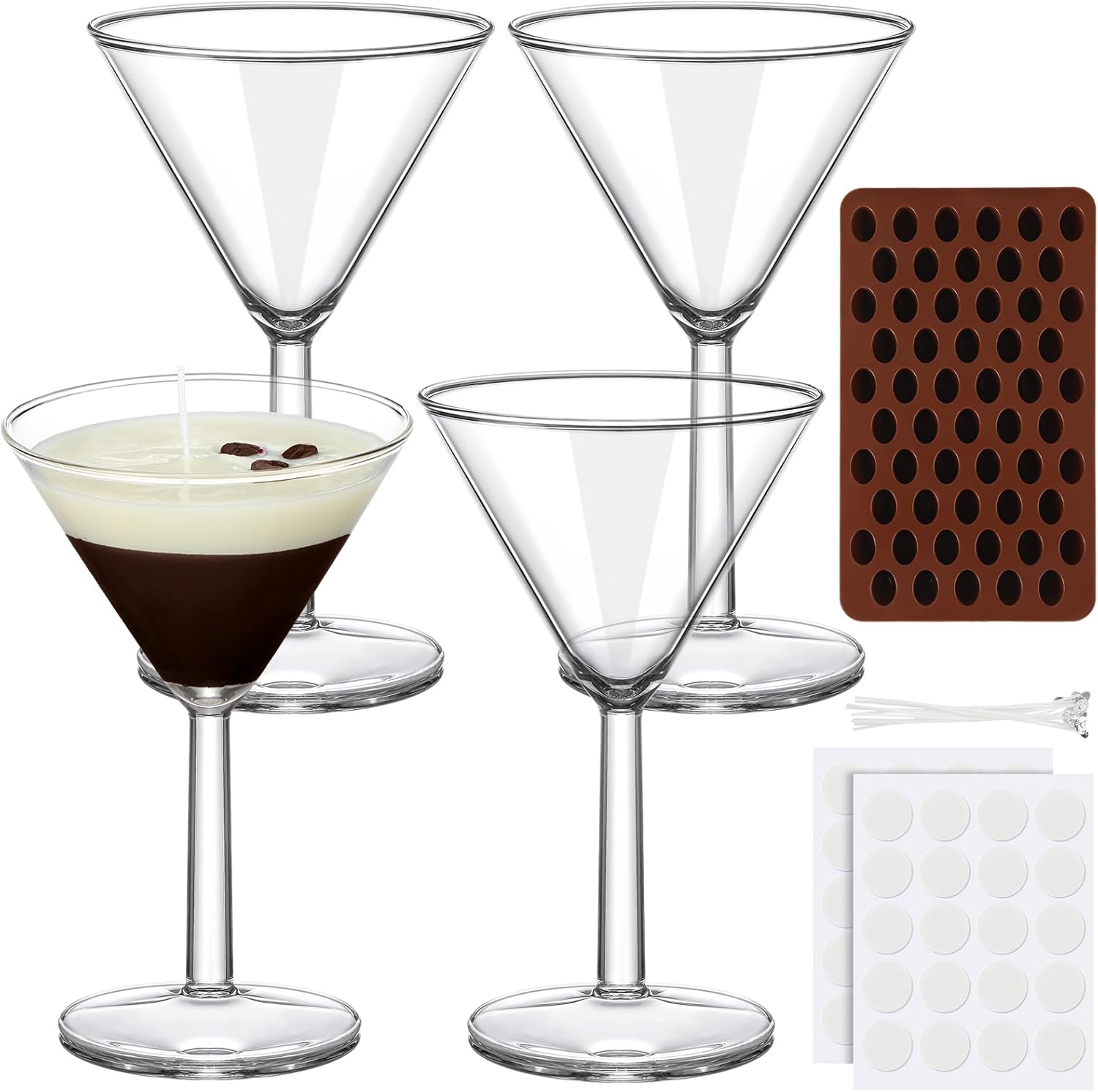 2 Set DIY Espresso Martini Candle Making Gifts Supplies Kit Candle Making Kit for Adults Women Martini Glasses Birthday Party Gifts Coffee Lovers Scented Aesthetic Home Decoration No Candles (Rounded)