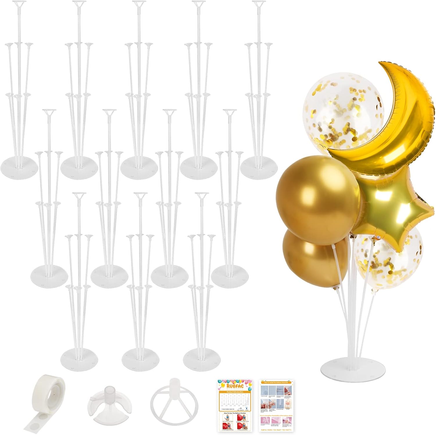 RUBFAC Balloon Stand Kits, 12 Sets Clear Balloon Stand Holder for Table