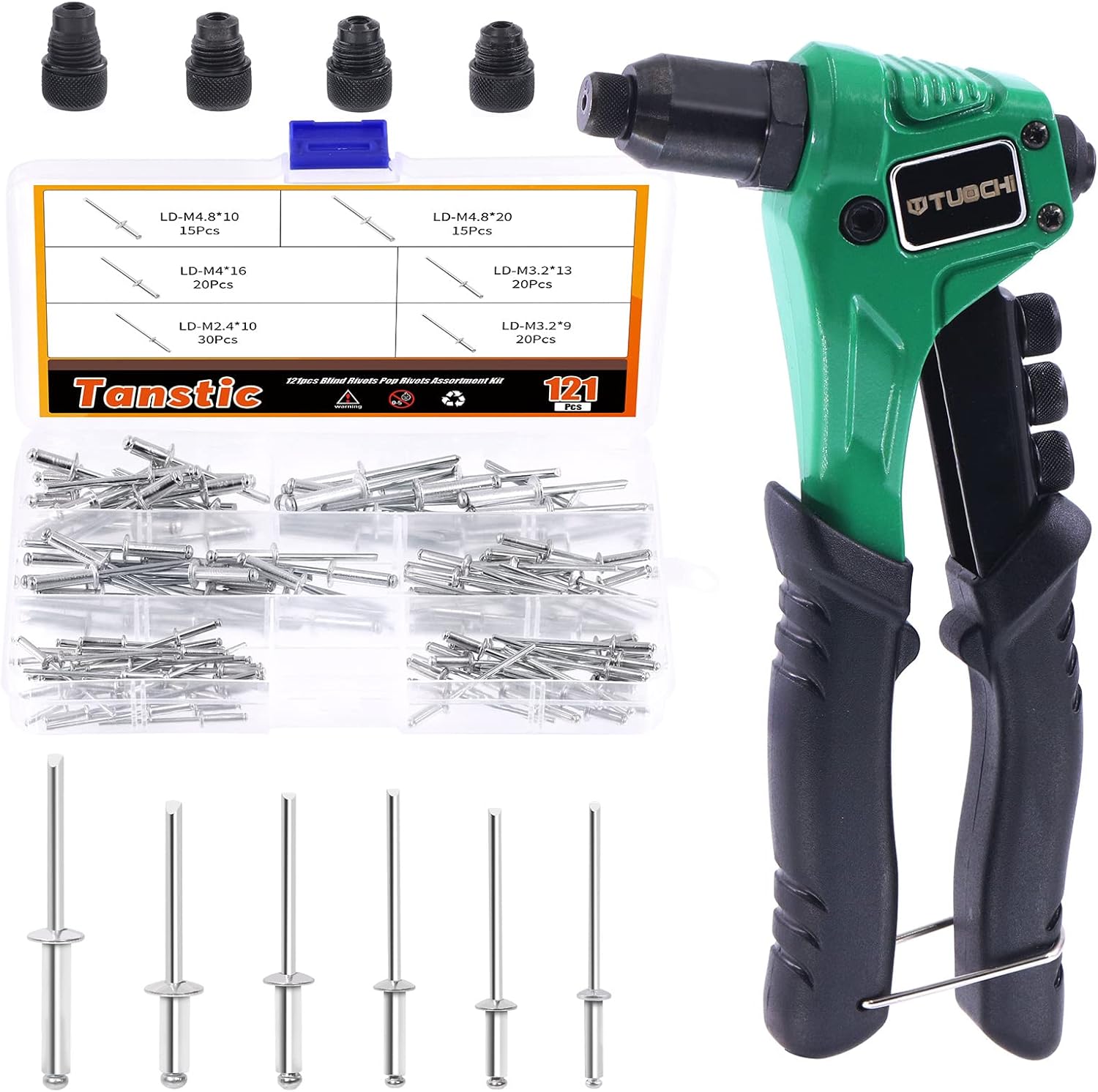 Tanstic 121Pcs 8” Rivet Gun with Aluminum Rivets Assortment Kit, Rivet ...