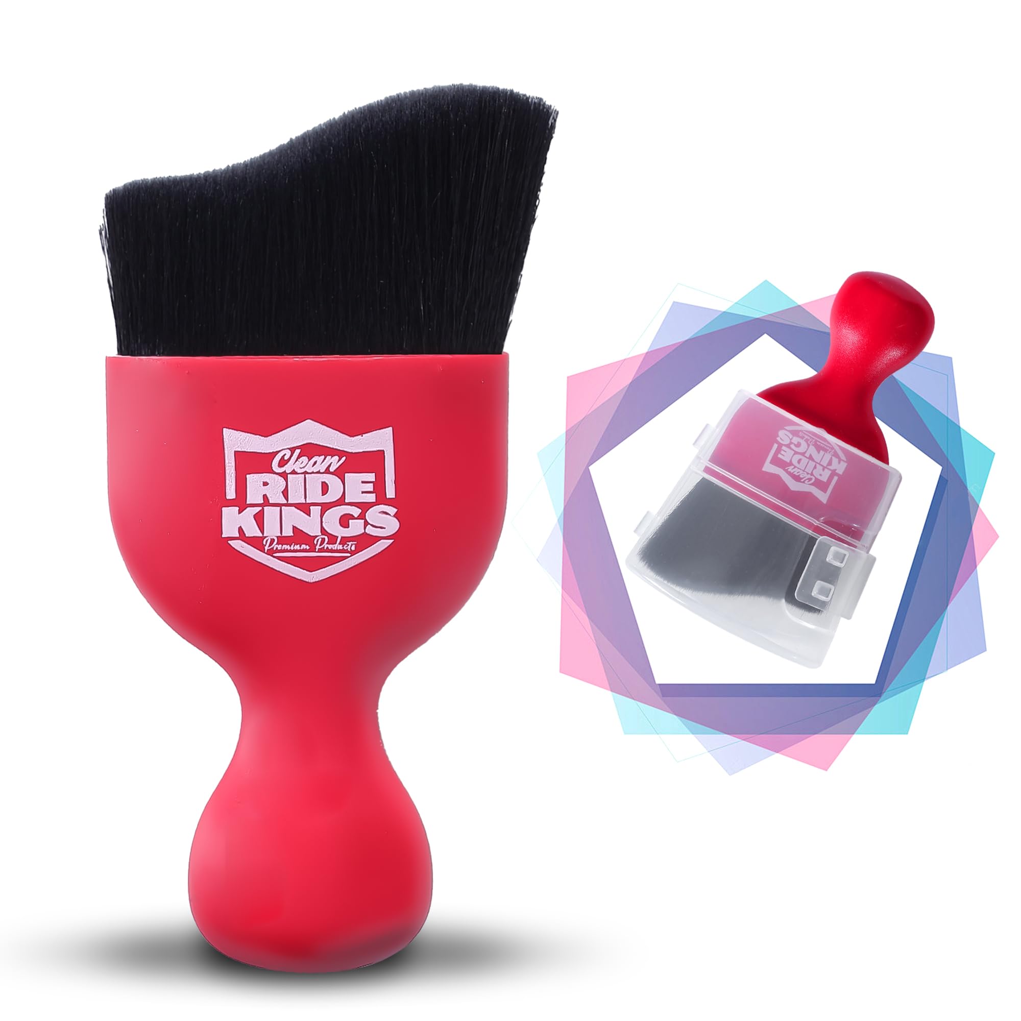 RIDE KINGSCar Detailing Brush,Auto Soft Hair Duster Interior with Curved Dirt Dust Collectors,Automotive Care (Red)-1pack