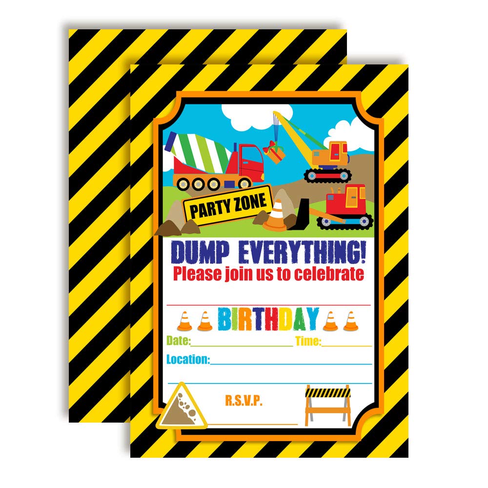Amanda Creation Dump Everything Construction Site Party Zone Birthday Invitations, Twenty 5"x7" Fill in Cards with 20 White Envelopes by