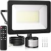 CLV 80W Motion Sensor Outdoor Security Light, 7865LM Remote LED Floodlights with PIR Sensor, IP66 Motion Sensor Floodlight, Button & Remote 6500K PIR Light 3 Modes for Backyard Garden Garage Yard [Energy Class E]