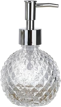 220ml/7.3oz Clear Glass Soap Dispenser with Plastic Pump, Refillable Hand Soap & Lotion Bottle for Bathroom, Kitchen Countertop & Laundry Room