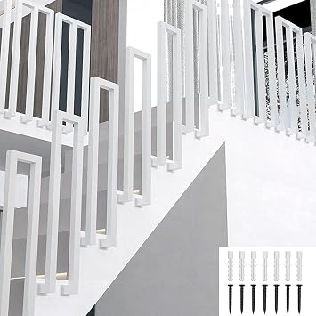 White U-Shaped Stairs Handrail, U-Shaped Side Mount Stair Handrail, Indoor Square Tube Armrest Railings, Safety Non-Slip Stairs Metal Support Rod, for Exterior Loft Villa Corridor2.1ft/65cm