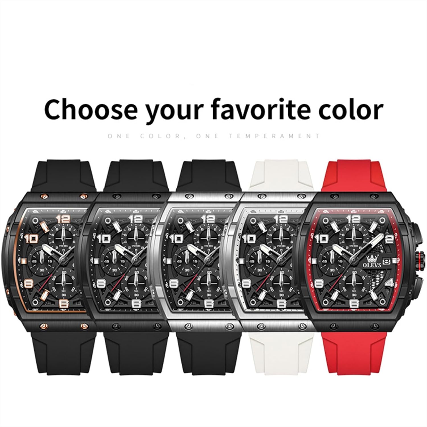 OLEVS Watches for Men Luxury Large Face Dress Men's Watches Silicone Strap Waterproof Chronograph Nice Analog Quartz Casual Mens Wrist Watch Relojes para Hombres(Black/Red/White Strap) - Image 9