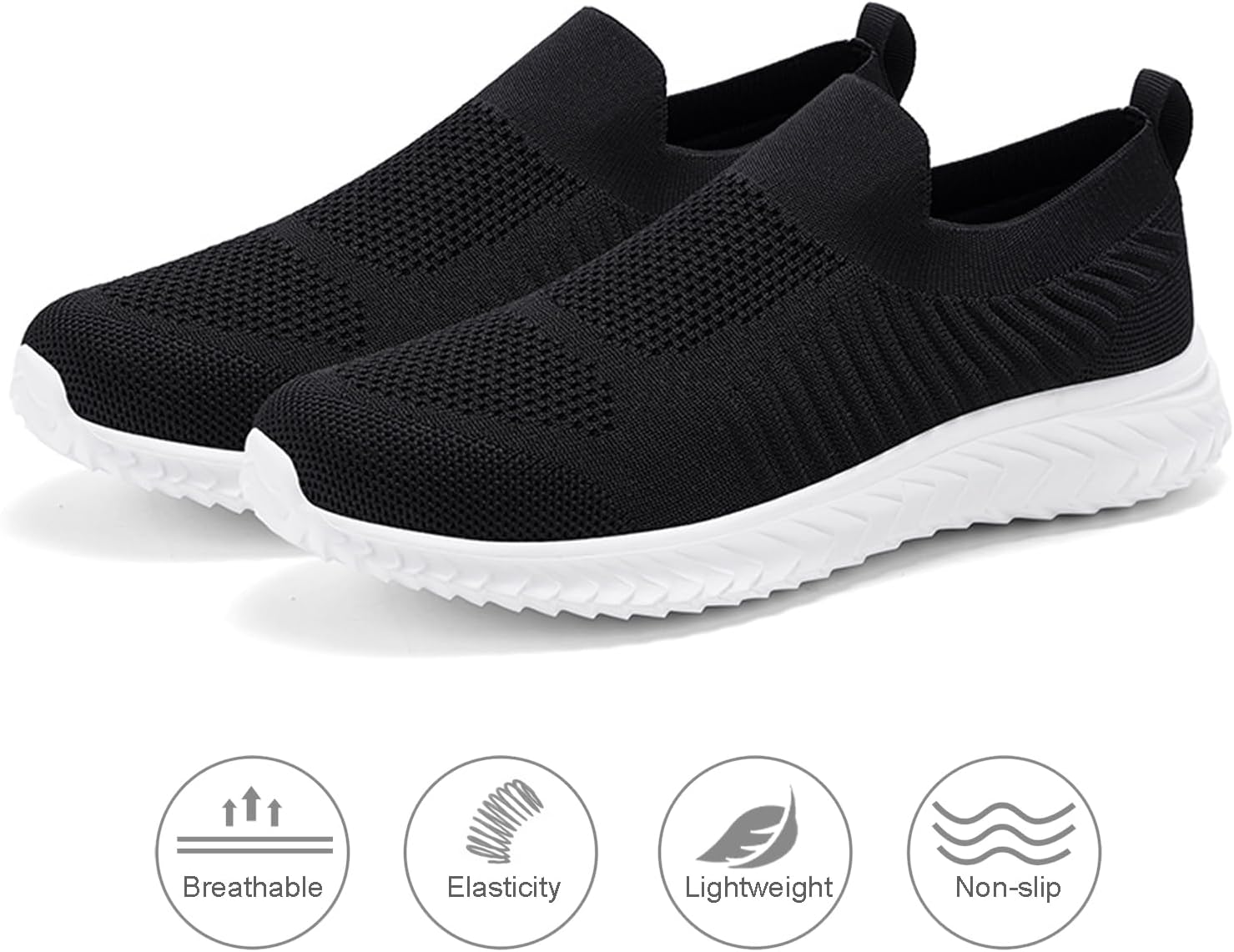 Men's Breathable Knit Walking Tennis Gym Slip On Laceless Sneakers