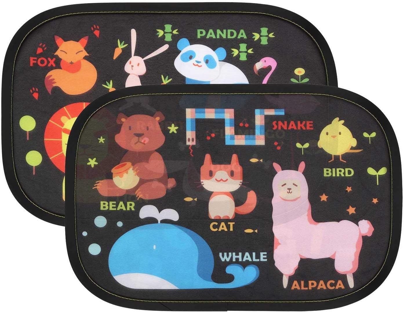 2pcs Static Cling Baby Children Car Window Sun Shades to Block Harmful UV Rays Sun Glare Heat (Animals)