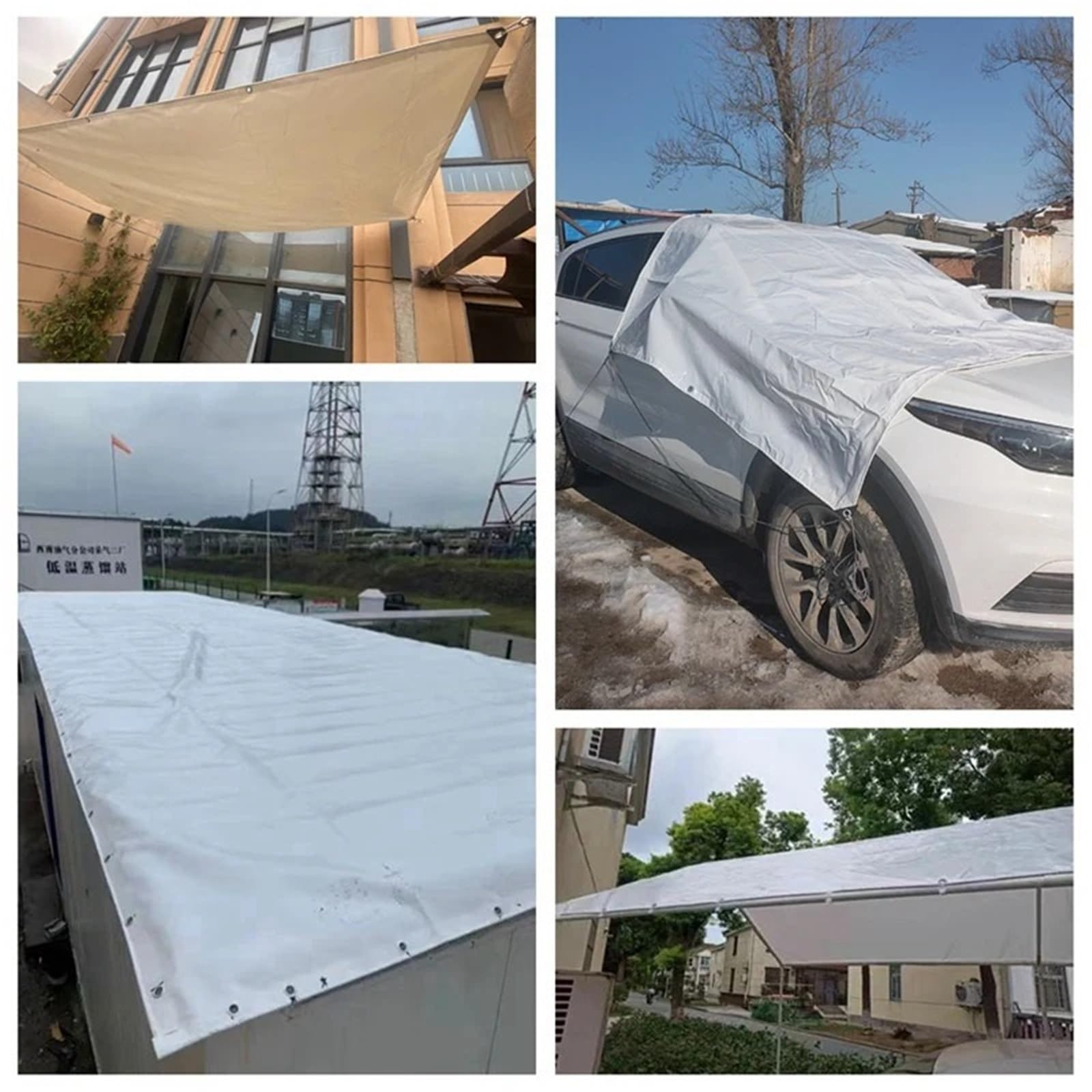 White Heavy-Duty Canvas PVC Tarpaulin Outdoor Camping Tent Canopy Garden Pergola Sun Shelter Car Shed Awning Truck Tarp Cover(Thick 0.42mm,3x6m)