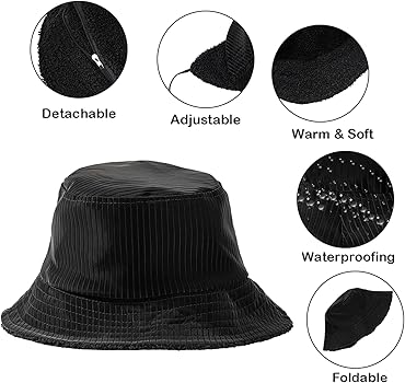 Winter Bucket Rain Hats for Women Girls with Ear Flaps Fleece Warm