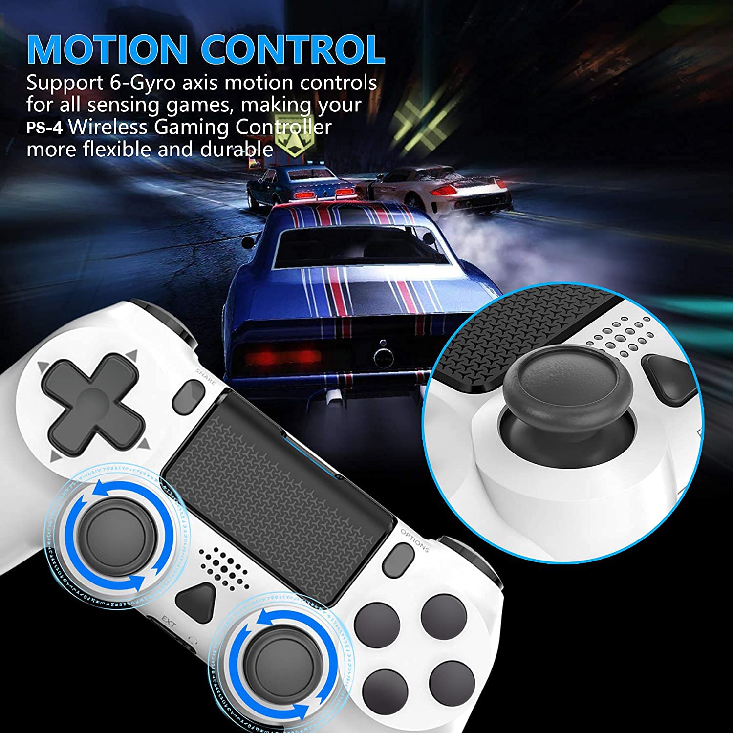 Best Deal Wireless Gaming Controller for PS4, YCCSKY Wireless Gamepad Joypad Built-in Gyro/ Speaker/ Vibration Remote Joystick with Share Button and Ergonomic Design for PS4/ Slim/ Pro (White)