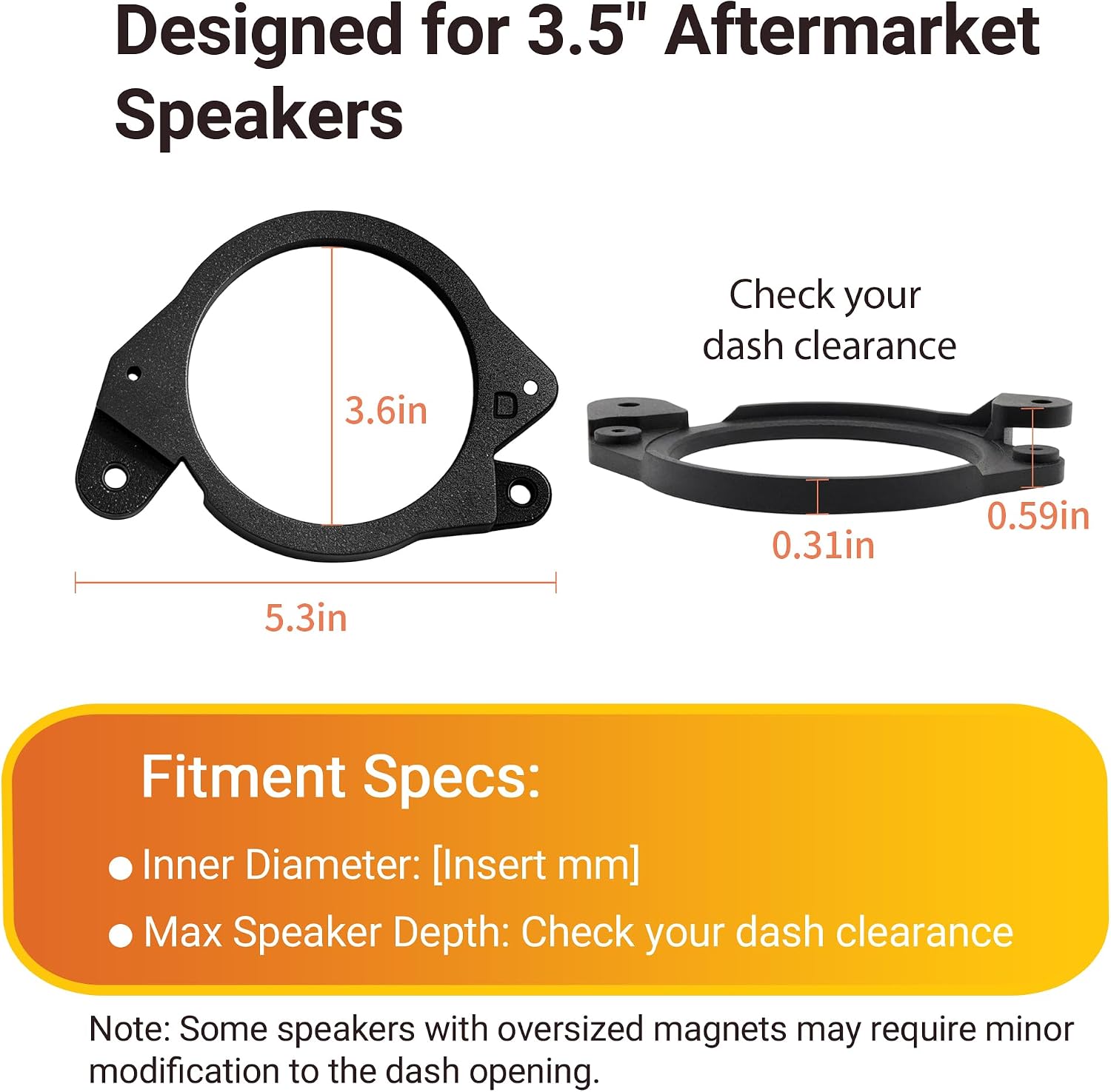 3.5" Dash Speaker Adapter Mount Tweeter Upgrade Kit for Toyota 4Runner 5th Gen (2010–2024), Reinforced ABS Plastic, Direct Fit Installation