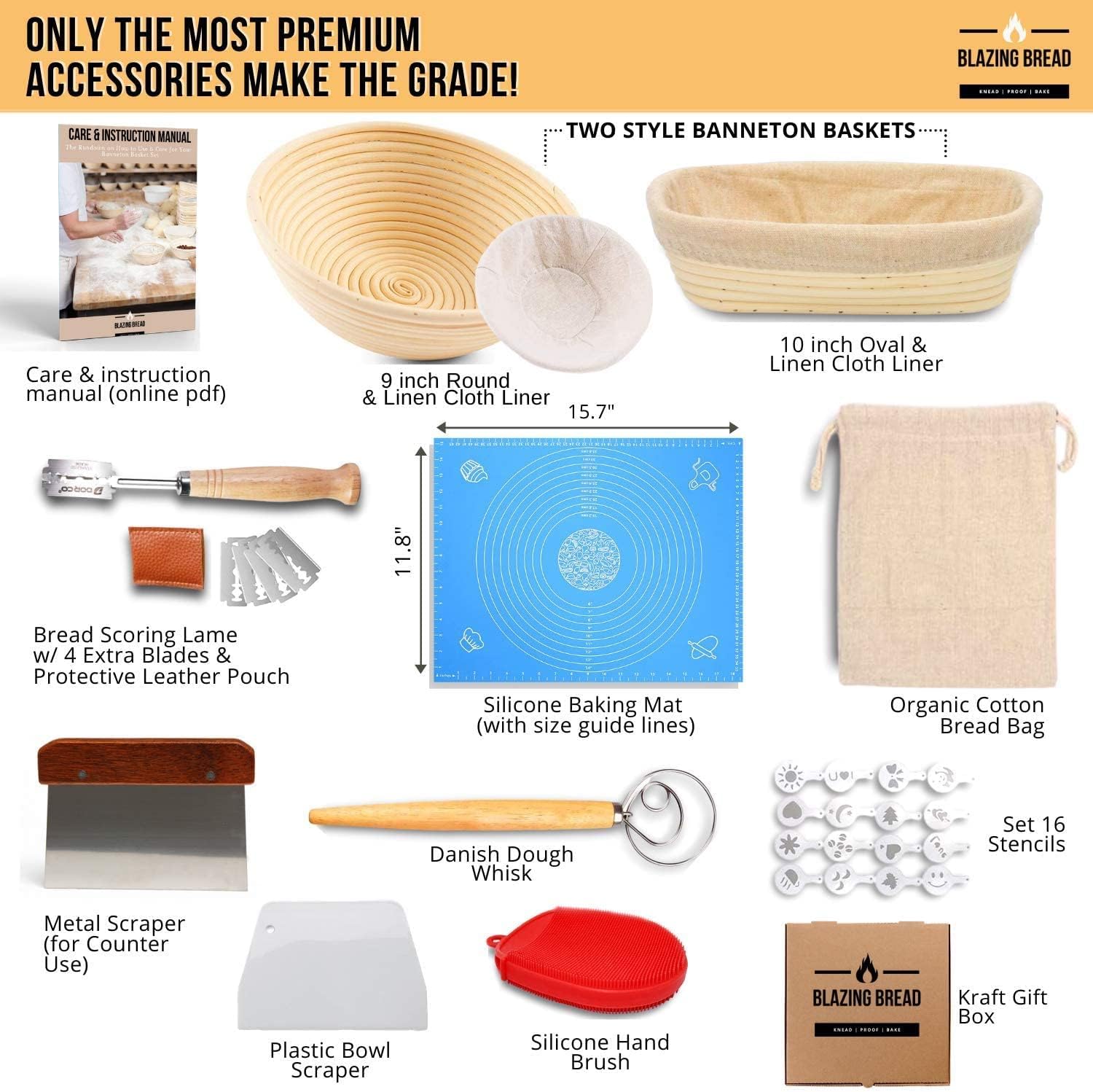 Ultimate Artisan Banneton Bread Proofing Basket Set of 2 - Round & Oval Rattan Proofing Baskets, Dough Scraper, Recipe Book - Sourdough Bread Baking Supplies - Perfect Bread Making Tools and Supplies