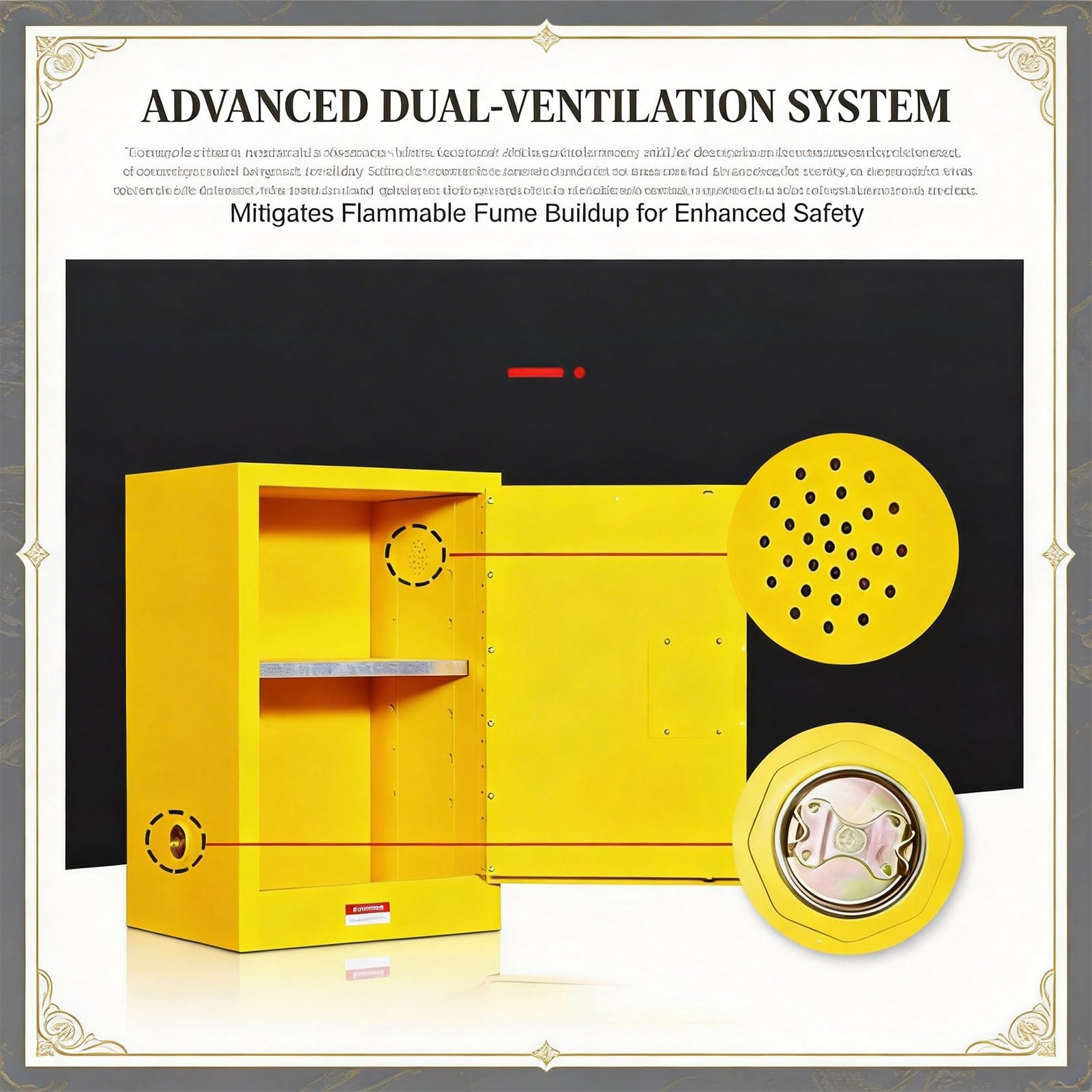 Armario de Seguridad Amarillo 8L y 15L - Antiexplosivo para Líquidos Inflamables - Almacenamiento Químico con Toma de Tierra para Laboratorio, Taller, Industria(2gal)