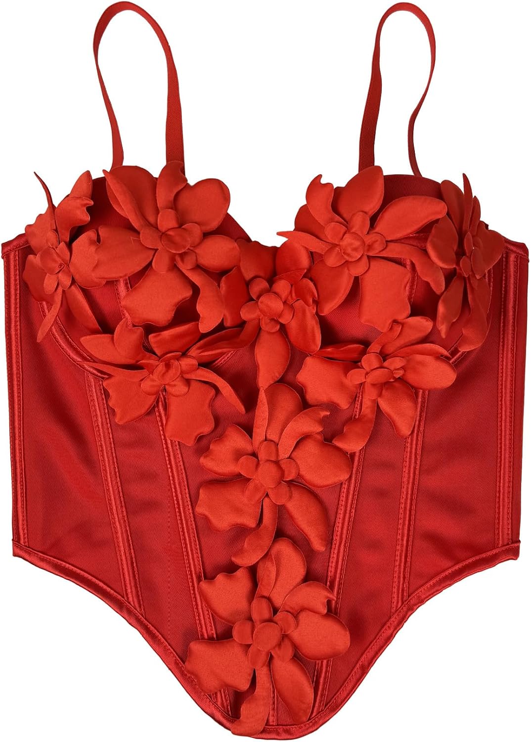 Women's 3D Flower Top Spaghetti Strap Boned Bustier Corset Top | Handmade 3D Floral Corset, Adjustable Thin Straps, Push Up Cup, Sleeveless Y2K Going Out Top for Party Wedding Nightclub