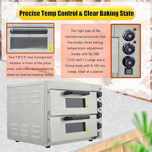 Miniatura 4 de Horno de pizza comercial Horno eléctrico de doble cubierta Pizza Horno eléctrico Pizzeria Equipo de hornear Máquina de hornear de doble cubierta,