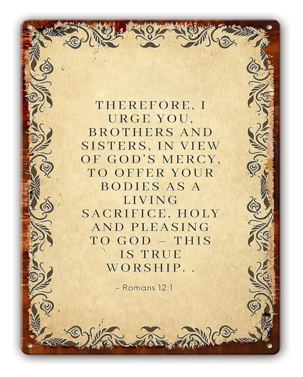 NWPNLXEA Metal Tin Sign with Romans 12 1 Scripture Quote Christian Wall Decor for Home Office and Entryway 8 X 12 in