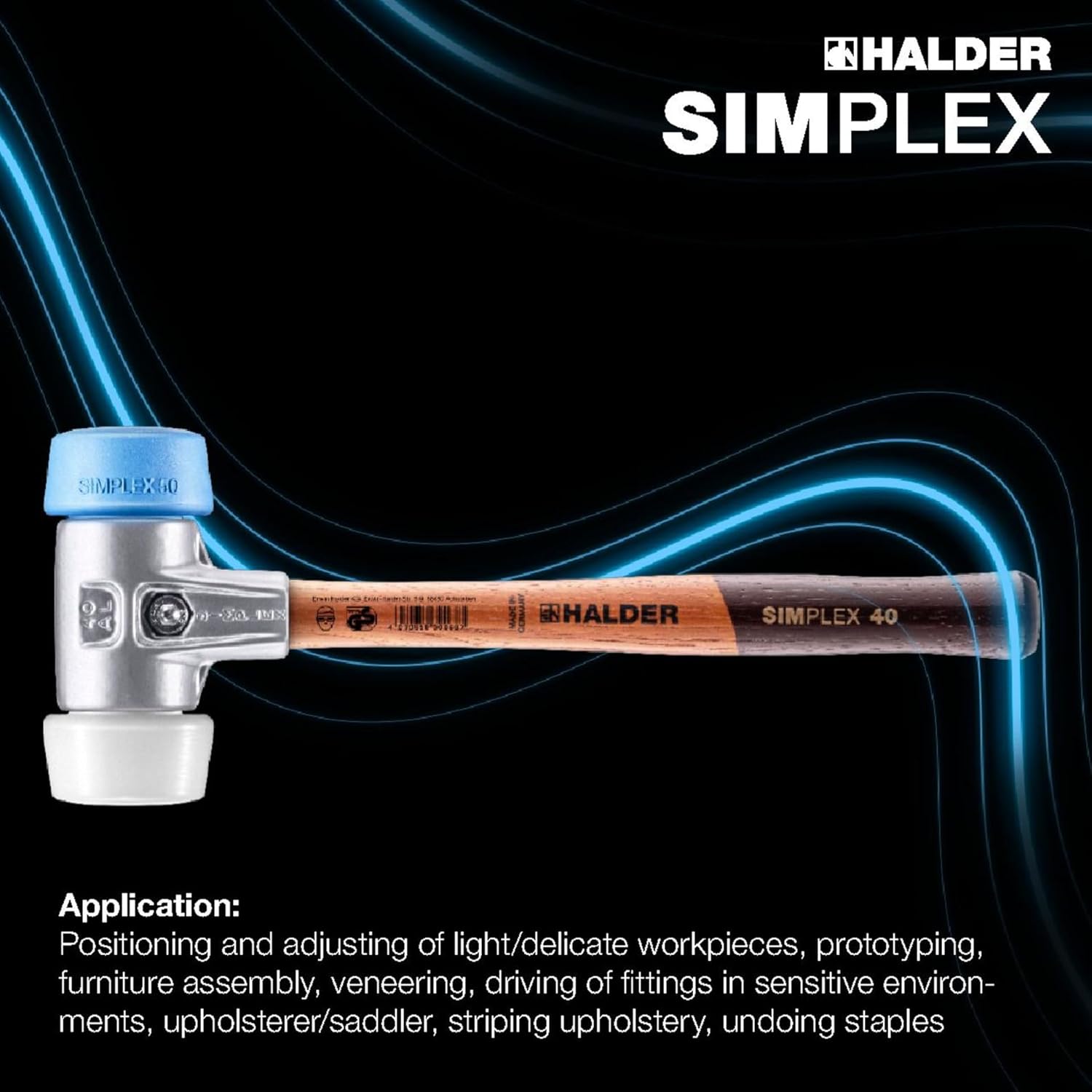 Halder Simplex Soft-Faced Oversized Mallet 3117.051 - Medium-Hard Superplastic Insert, TPE-Soft Insert, Aluminum Housing with Handle Protection Sleeve, Varnished Wooden Handle, 50mm, 1 lb.