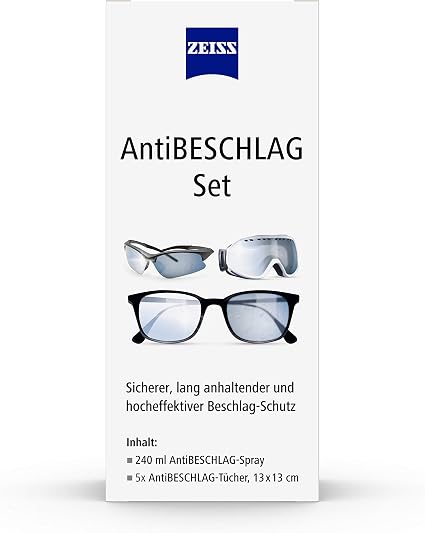 ZEISS Spray anti-appannamento con contenuto da 240 ml con 5 panni anti  appannamento per una lunga protezione contro l'appannamento anche in caso  di elevata umidità : Amazon.it: Elettronica