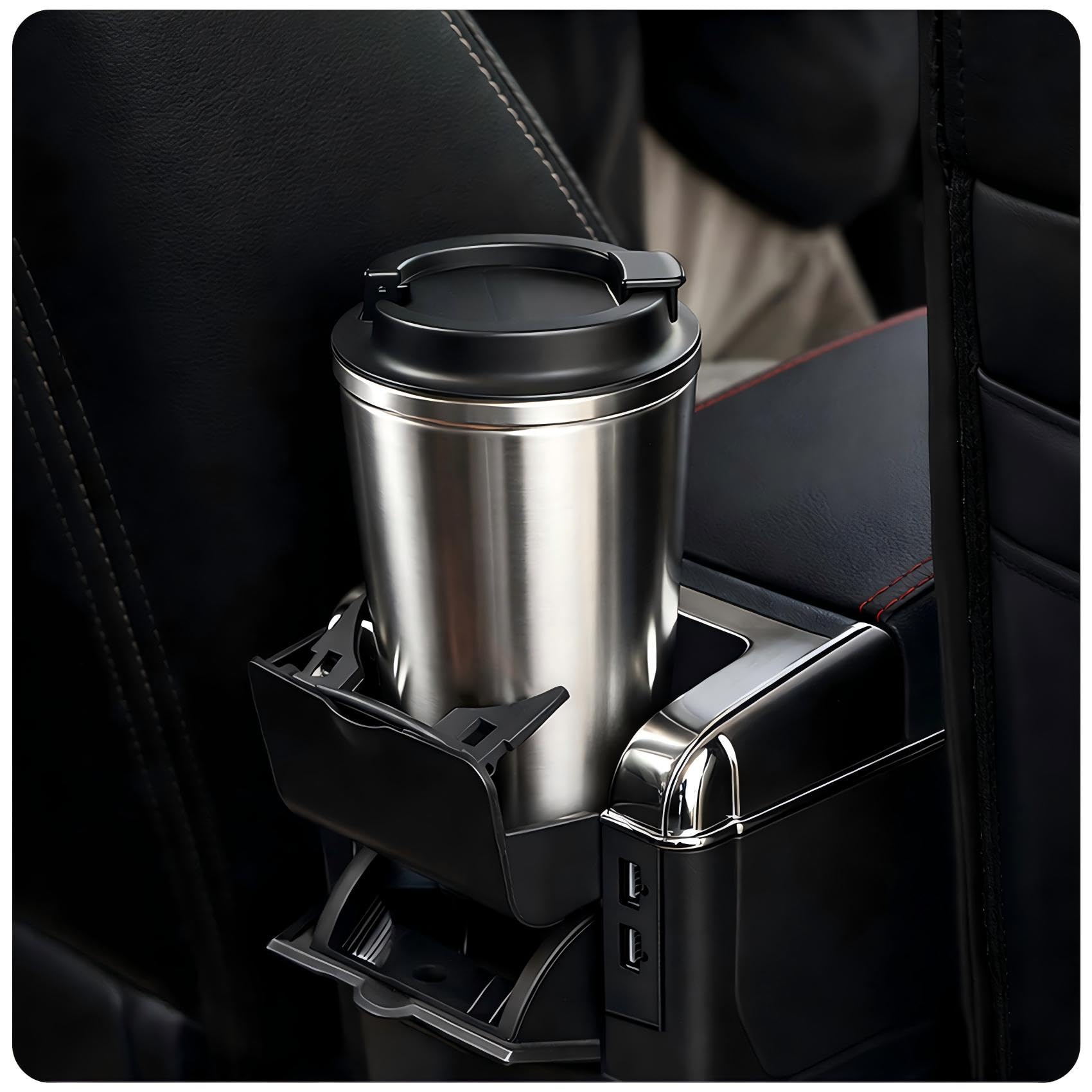 YJYWZH für Peugeot 207 207CC Armlehnen Mittelarmlehne mit Ablagefach und Getrankehalter USB-Anschluss Autozubehör Konsole Armauflage Schwarz