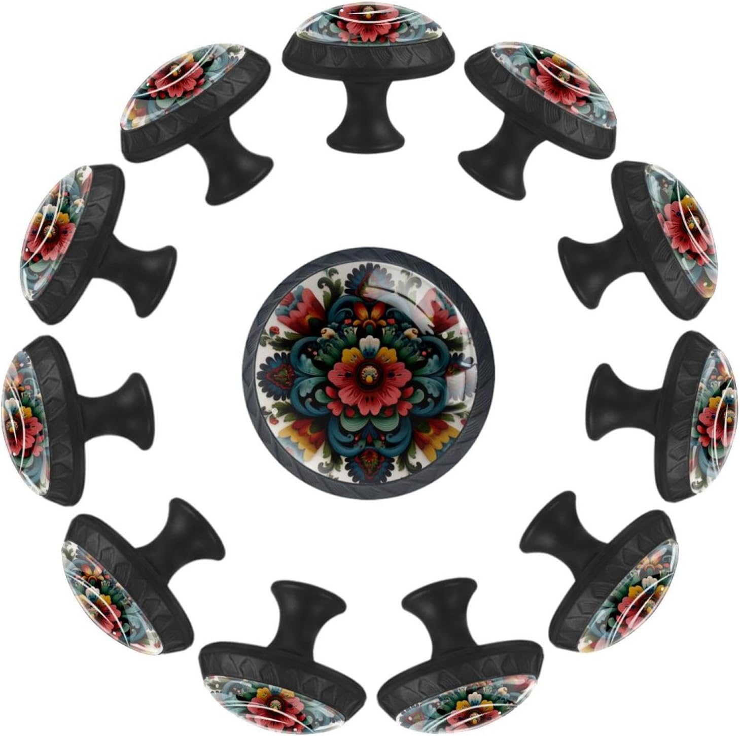 Black Base Norwegian Rosemaling Folk Style Flower - 2025-11-19T153927.642 Decorative Hardware, Round Drawer Knobs for Various Wooden Cabinets