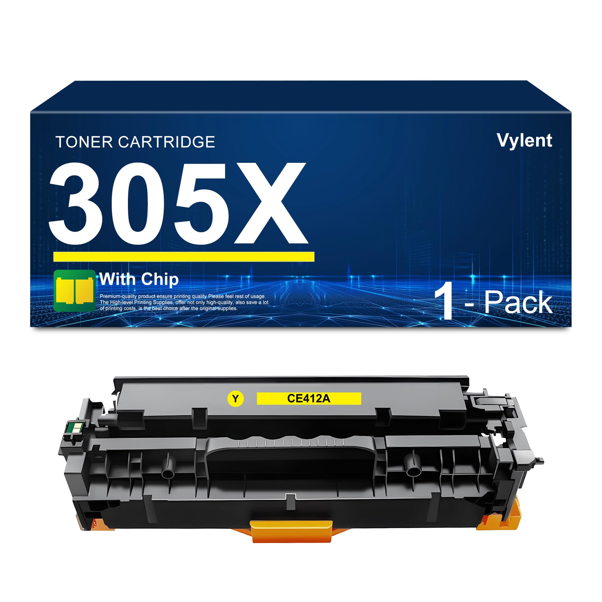 305A 305X Yellow Toner Cartridge High Yield CE412A CE412X Replacement for HP 305X Toner Cartridge for Laser Pro 400 Color M451dw M451dn M451nw MFP