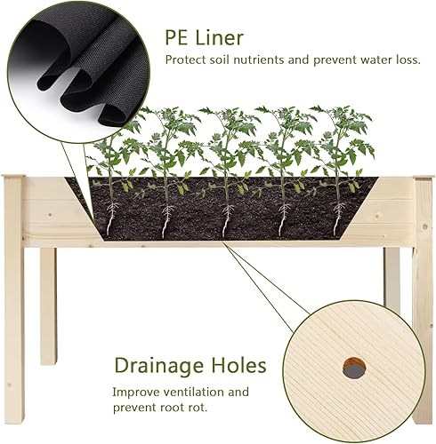 Miniatura 5 de LYNSLIM - Maceta elevada de madera de 2 niveles para jardín, para plantar y cultivar verdura, marco de madera de cedro natural, fácil de montar