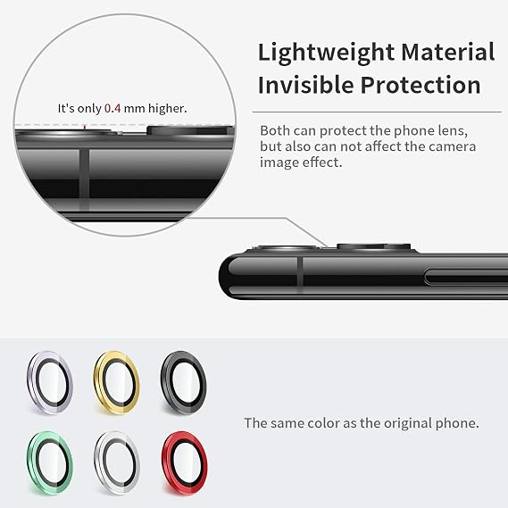 LucBuy Camera Lens Protector for iPhone 11, Premium HD Tempered Glass Aluminum Alloy Individual Ring Circle Lens Screen Cover Film,Anti-Scratch Easy Installation Lens Protector Sticker (Black)
