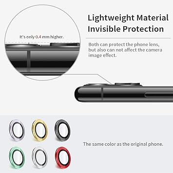 LucBuy Camera Lens Protector for iPhone 11, Premium HD Tempered Glass Aluminum Alloy Individual Ring Circle Lens Screen Cover Film,Anti-Scratch Easy Installation Lens Protector Sticker (Black)