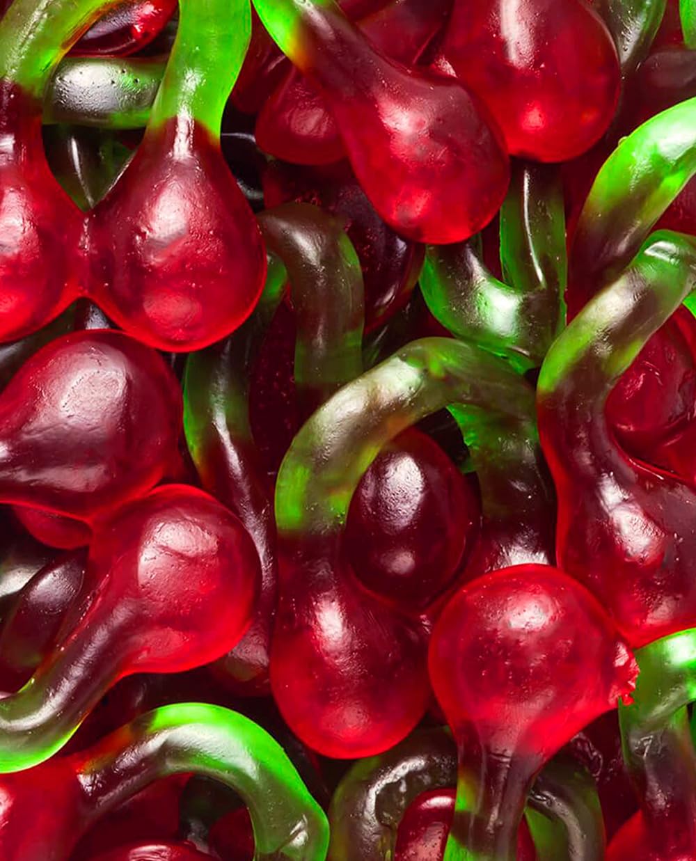 Vidal Golosinas. Cerezas Gigantes. Golosinas en forma de cereza tamaño XL con sabor auténtico a cereza, textura brillante y blandita. Sin gluten ni grasa. Bolsa 1 kg