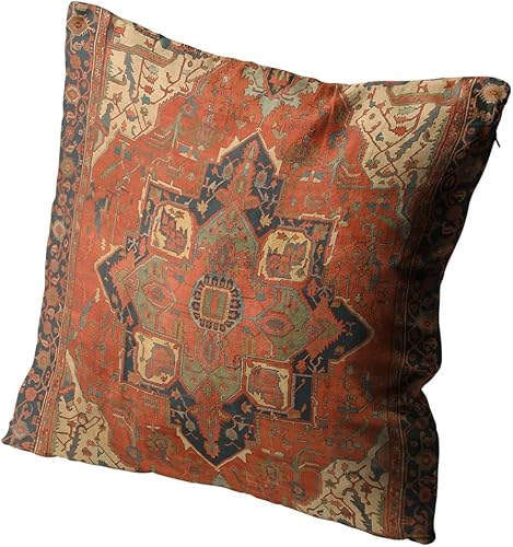 Miniatura 3 de Funda de almohada de arte tribal Persia abstracta marroquí naranja rojo alfombra 22 x 22 pulgadas, funda de almohada cuadrada para sala de estar,