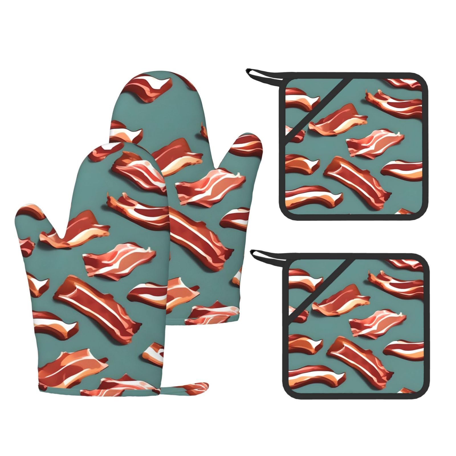 Maniques silicone résistant à la chaleur lot de 4 gant de cuisine doigts anti-dérapant bacon
