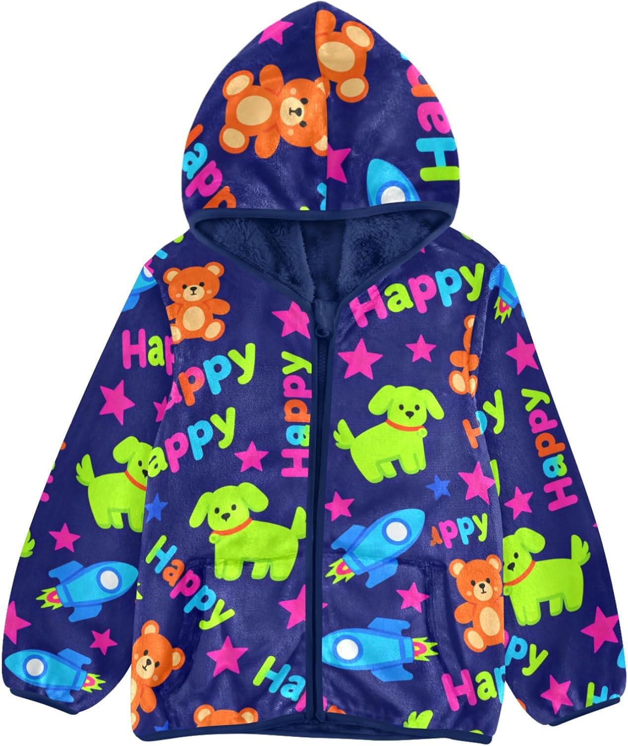 Cute Dog and Bear Blue Toddler Zip Up Jackets Outerwear Jackets & Coats Navy Blue Fall Baby Boys Clothes 3T
