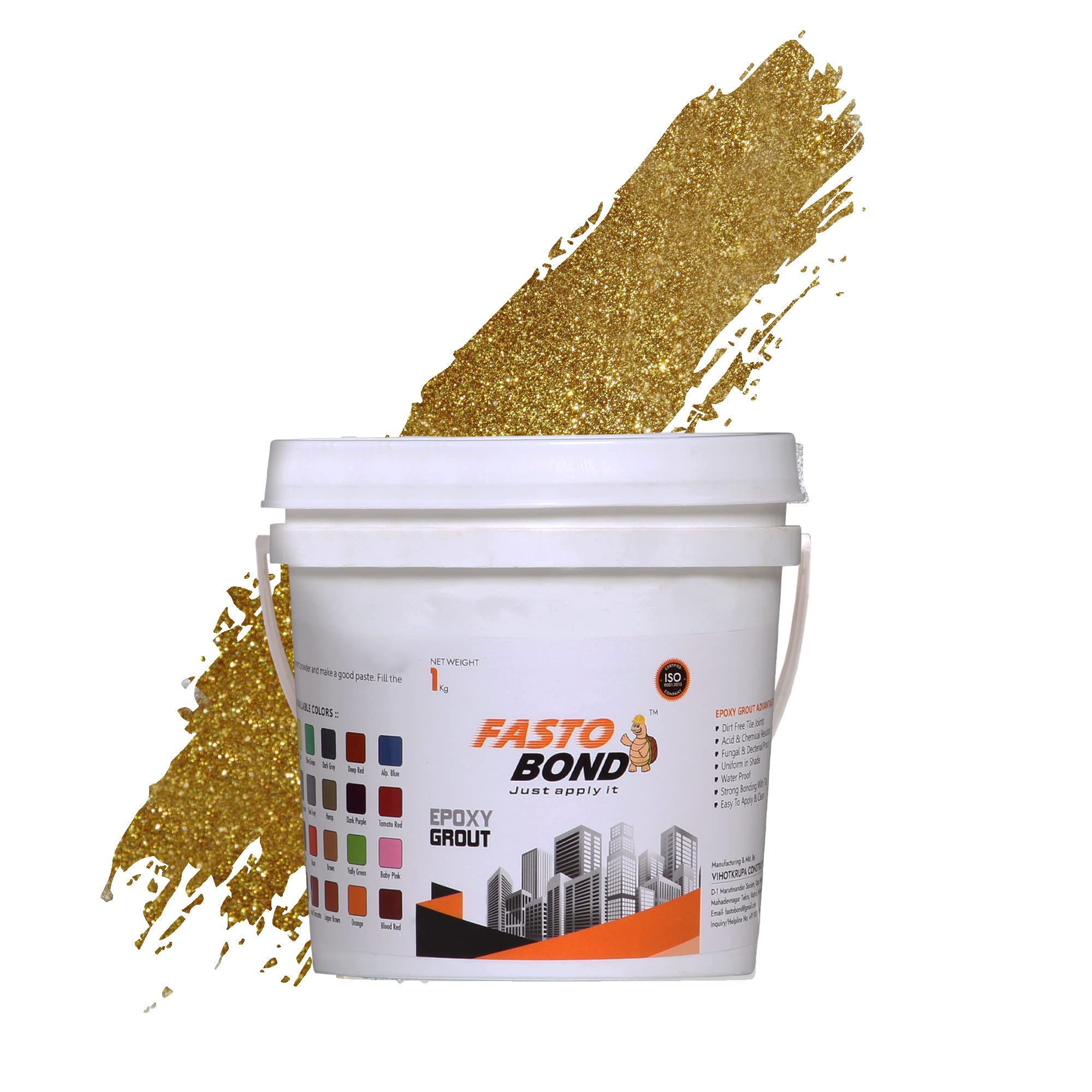 FBOND Fastobond Epoxy Grout - 1 Kg & 5 Kg - Full Goldan_ Glitter Colors Tile Grout_Fastobond | 3 Components only | Premixed Glitter for Uniform Finish (5 KG, Full Golden Sparkle)
